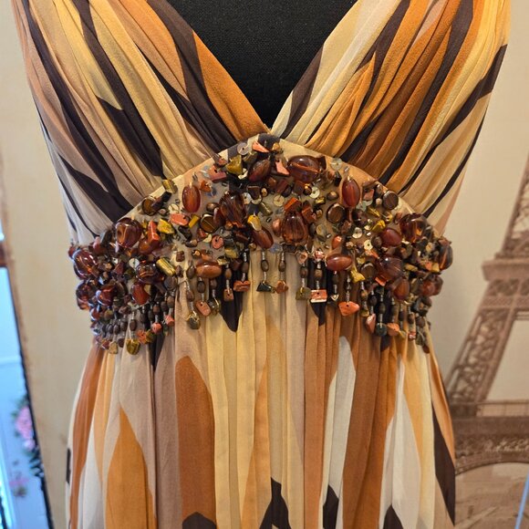 BCBG MaxAzria 2 stripe Beaded empire waist silk dress Size 6 - Picture 2 of 4